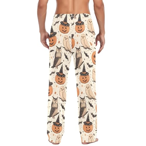 Men's Halloween Pumpkin Pajama Pants with Pockets - Straight Fit Cotton Sleep Bottoms for Lounge & Nightwear#4973