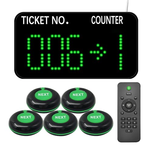KOQICALL Take a Number Machine Queue Wireless Calling System for Customers with 5 Waterproof Next Call Button 1 Dot-Matrix Display Show Ticket and Counter Number