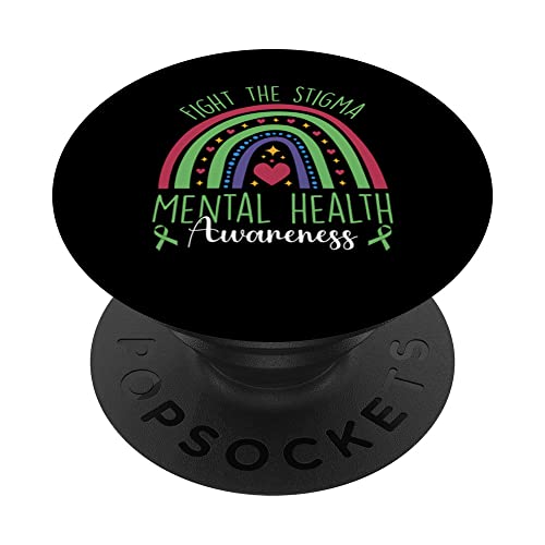 Fight The Stigma Mental Health Awareness Green Ribbon PopSockets Swappable PopGrip, Black