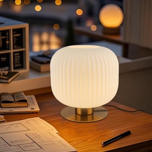 Soutas Milk Glass Table Lamp White Globe Table Lamp Mid Century Modern Lamp Gold Desk Lamp Vintage Bedside Lamp Small Nightstand Lamp Side Table Lamps for Bedroom Living Room Study End Table by Soutas - Used condition - Image 8