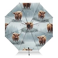 RPLIFE Umbrellas for Rain, Windproof Umbrelllas for Rain Compact, Ideal for Car, Purse, Men and Women, Highland Cows