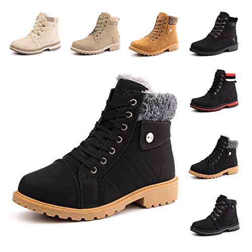 Winterstiefel Damen Gefüttert Winterschuhe Kurzschaft Stiefel Bequeme Stiefeletten Damen Schneestiefel rutschfeste Frauen Schwarz 39 EU