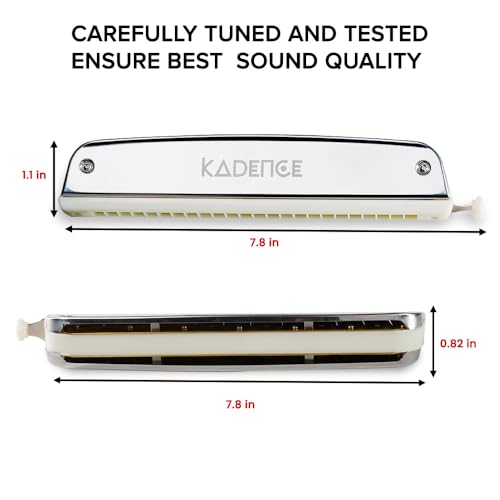 Image of Kadence SC24 Touring Series 24-Hole Chromatic Harmonica (Mouth Organ) | C Major | ABS Comb with Brass Reed Plates & Stainless Steel Coverplates | Includes Fiber Case | Chrome
