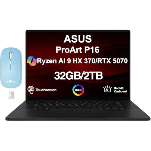 Image of ASUS ProArt P16 Creator Laptop 16.0 inch 3K 120Hz OLED Lumina Touch Display (AMD Ryzen AI 9 HX 370, 32GB LPDDR5X, 2TB SSD, GeForce RTX 5070, Backlit KB, WiFi 7, Win 11 Home) w /Dockztorm Wireless Mouse