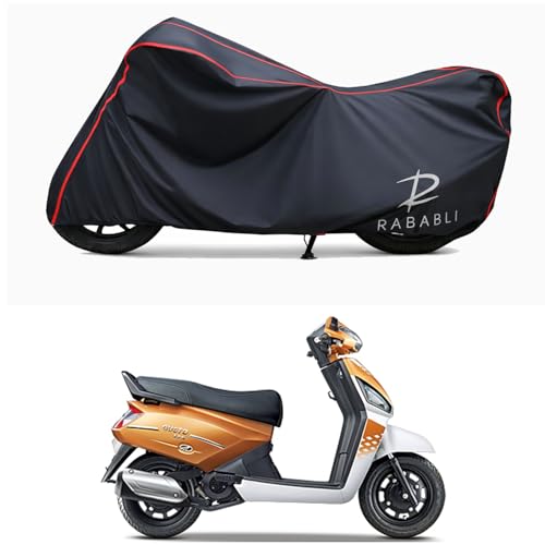 Image of Waterproof Bike Body Cover Compatible for | Mahindra Gusto 125 DX | Taffeta Fabric, Red Piping Design, Bottom Elastic Fit | Dustproof, Sun UV & Rain Protection for All Bikes