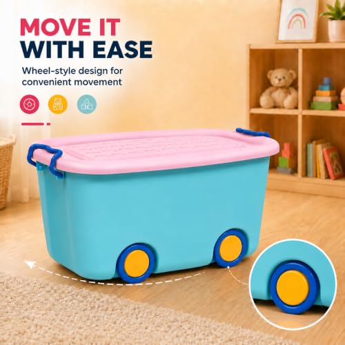 Image of Ash & Roh Multi color Storage Bins with Locking Lids | Collapsible Storage Box with Handle | Organizer Stackable Toy Storage Bins with Wheels | 25 lit Containers Organizing Storage Box. (Pack of 1.)
