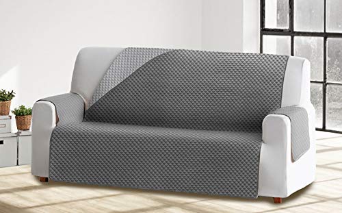 Cabetex Home - Cubre sofá Reversible Bicolor con ajustes - Microfibra Acolchada Antimanchas (Gris/Gris Oscuro, 4 Plazas)
