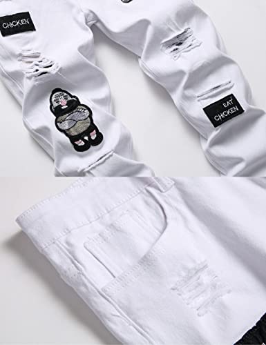 Kinkia Men's Slim-fit Ripped Tapered Leg Jean Fashion Trend Badge Ripped Zipper Feet Pants4