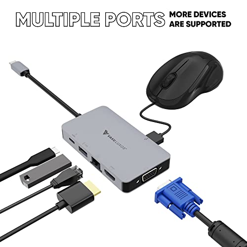 Image of Vaku Luxos USB Hub Type C Ultron Rage 6IN1 multiport USB 3.0 High-Speed Adapter connector (5GBPS) data transfer Converter Extension, Type C PD, VGA, Ethernet, 4K HDMI docking station USB A Port Compatible with Macbook Air Pro (M1, M2 etc), iPad Pro Air, Laptop, and Other Type C Mobile & Devices