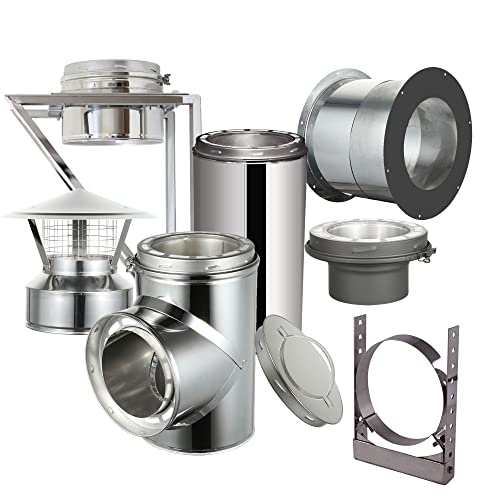 AllFuel HST Through The Wall Kit with Spark Guard Chimney Cap for 8 Diameter 304 Stainless Steel Class-A Double Wall All Fuel Insulated Chimney Pipe (9 Length Adjustable Wall Bracket)