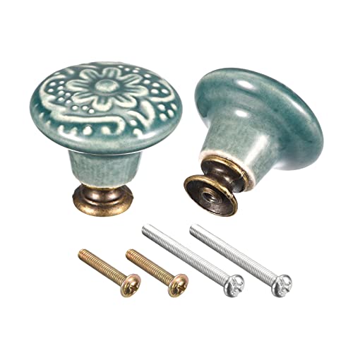 sourcing map 32x34mm Ceramic Drawer Knobs, 2pcs Ball Shape Door Pull Handles with Mounting Screws for Home, Drawer and Dresser, Green