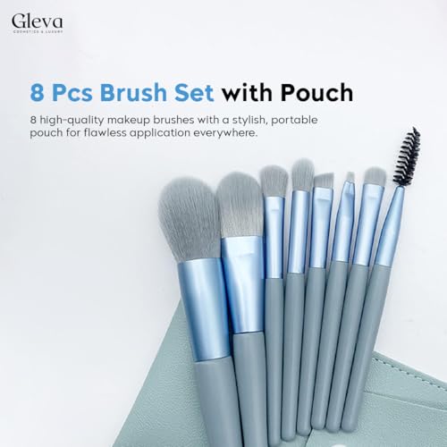 Image of Gleva 8 Pcs Brush Set With Pouch, Makeup Brushes Premium Synthetic Kabuki Foundation, Concealers, Eye Shadows Professional Blush, Face Powder, Highlighter, Contour, Blending Eyeliner (Orange Peach)