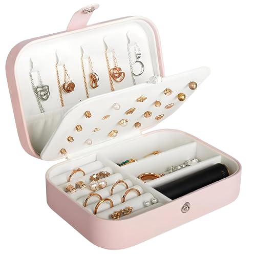 Image of Lazer Accessories Jewellery Organiser PU Leather Zipper Portable Storage Box Case with Dividers Container for Rings, Earrings, Necklace Home Organizer | Baby Pink