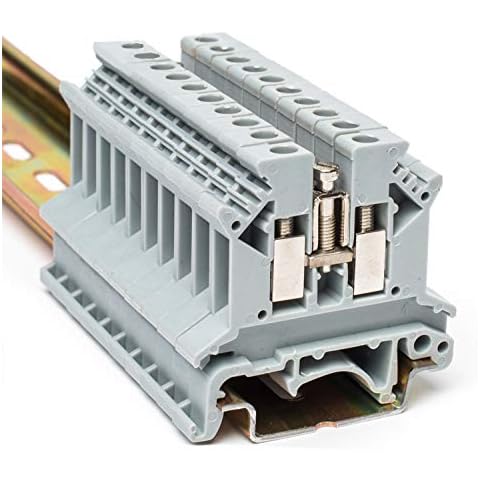 Erayco UK2.5N-GR DIN Rail Terminal Block, Screw Clamp, 600V 20A 24-12AWG, Pack of 100 Cover