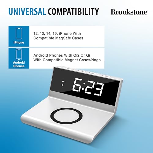 Brookstone 840286404907 Desk Led Alarm Clock 15W Wireless Charger thumb #3