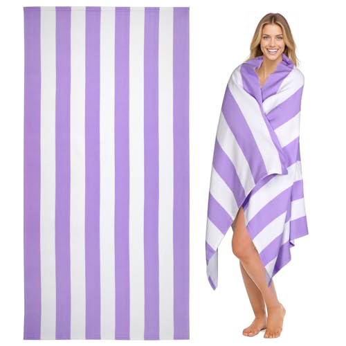 cabanana Large Oversized Beach Towel - Microfiber Sand Free 35 x 70 Inch Quick Dry Lightweight Pool Towel for Adults Thin Striped Swim Towel