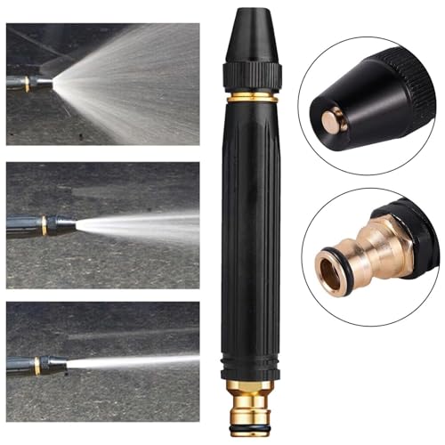 Image of High Pressure Water Spray Gun for Car & Bike Wash - Adjustable Brass Jet Nozzle for 1 /2 inch Hose Pipe | Garden, Window, and Outdoor Cleaning Tool (Black, 18 x 2.7 cm)