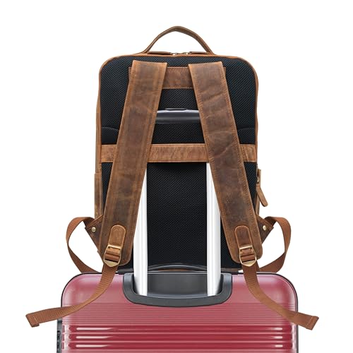 VANSI Genuine Hunter Leather Men Women Laptop Backpack Travel School College Office Travel (TAN)2