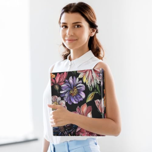 Classeur à 3 anneaux noir fleuri rétro avec poches pour stopper le désordre