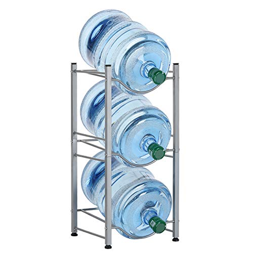 LIANTRAL 5 Gallon Water Jug Holder, 3-Tier Silver Heavy Duty Rack - Freestanding Water Bottle Organizer for Home Office