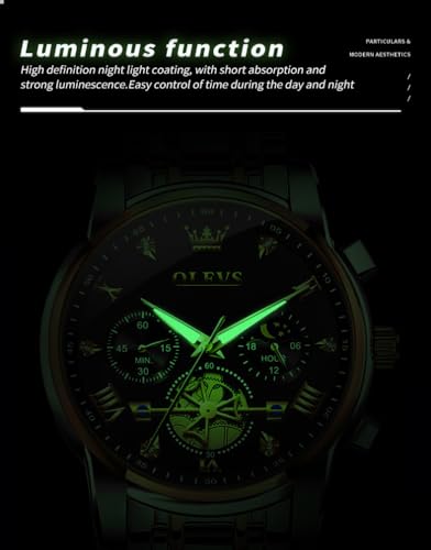 Image of OLEVS Mens Watches Luxury Diamond Calendar Stainless Steel Male Watches Business Dress Waterproof Luminous Fashion Watch for Men