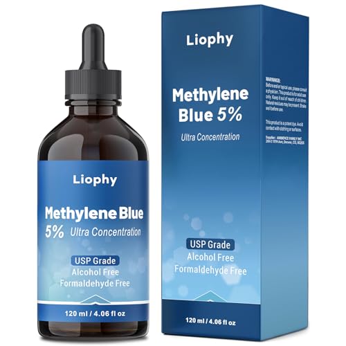 Liophy Methylene Blue Pharmaceutical Grade 5% Drops 120 mL High Purity 99.99% Methylene Blue for Humans Formaldehyde and Alcohol Free (ups Grade)