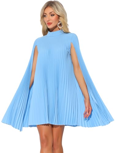 Image of Allegra K Women Chiffon Pleated Flowy Cloak Sleeve Cape Knee Length Dress
