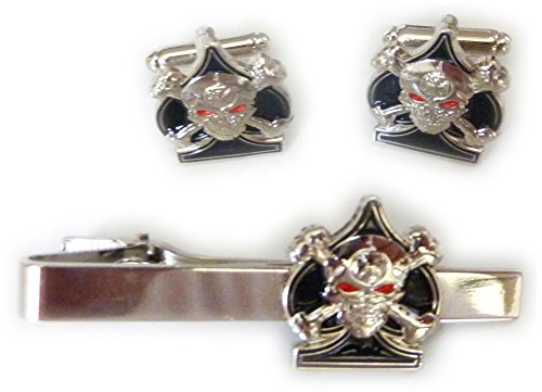 Ace of Spades Death Card Skull & Crossbones Iron Cross Sniper TIE BAR CLIP CUFFLINKS SET