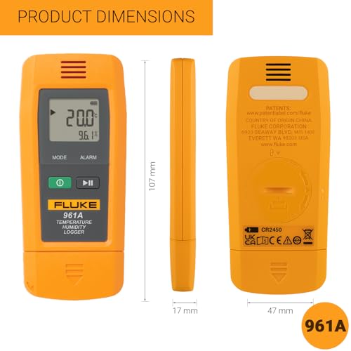 Image of Fluke 961A Temperature Humidity Data Logger FDA Complaint USB Connection 32000 Points Record Capacity -30.0C to 70.0C IP65 Refrigerator Thermometer for Vaccine RH Monitor Freezer Cold Storage (1Pcs)