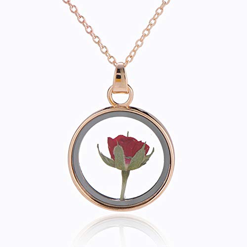 3D Rose Necklace for Women, Mom Girlfriend Christmas Necklace Gifts Charm Gold Dry Red Rose Romantic Statement Pendant Necklace Jewelry for Her Girls