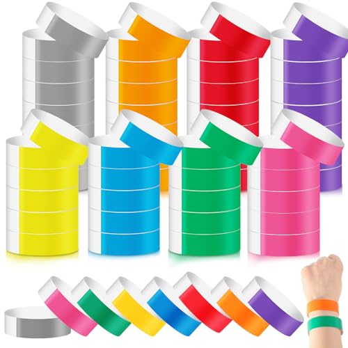 Lot de 240 bracelets colorés pour événements - Bracelets en papier imperméables pour événements - Bracelets adhésifs personnalisés pour fêtes (rouge, vert, jaune, bleu, orange, rose, violet, gris)