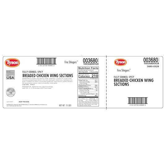Tyson Fire Stingers Chicken, 7.5 Pound -- 2 per case.
