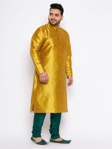 Image of Vastramay Plus Men's White Silk Blend Kurta Pyjama Set VPLUSMKWH001nPBL 44 | Independence Day