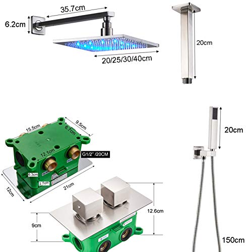 Ensemble combiné de douche de luxe encastré avec mitigeur et LED de 12"