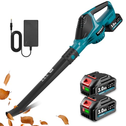 Yofidra Soffiatore Foglie a Batteria 360 km/h, Flusso d'Aria di 480 m³/h, Soffiatore Elettrico a 5 Velocità con 2 Batterie da 3000 mAh, Soffiatore per Foglie a Batteria per Giardino, Patio