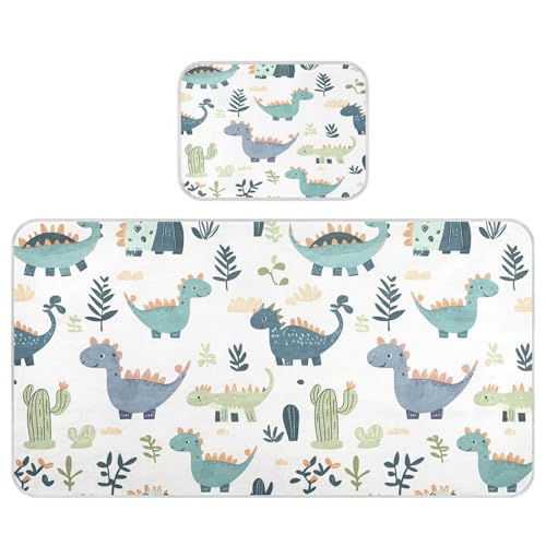 Bolaz Summer Sleeping Bed Pad, Cactus Grass Dinosaur Pattern Cooling Mattress Set Breathable Bed Mat Ice Silk Mat + Pillow Cover for Toddler Boys Girls