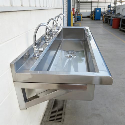 Wall Mount Hand Wash Sink Stainless Steel Utility Sink, fregadero de pared resistente, pila lavadero exterior para lavar ropa a mano, ideal para cocina, jardín, lavandería, garage y uso 59'x15.7'x8'