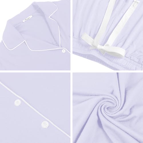 Image of Pjmlifecoco Women's Modal Pajama Set Short Sleeve Button Down Two Piece Soft Sleepwear with Shorts Loungewear S-XXL