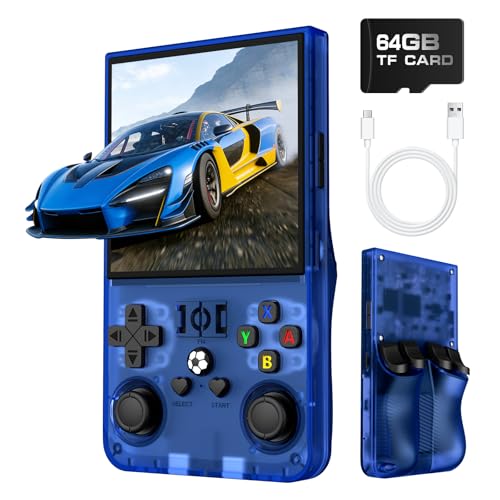 Image of R36MAX Retro Handheld Game Console, Retro Gaming Console with 64G Built-in 18000+ Classic Games, 4.0 Inch 720x720 IPS Screen, Portable Handheld Linux System, 4000mAh Battery (Blue)