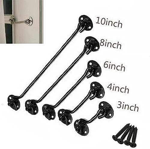 Hook and Eye Latch Gate Bolt Lock, Black Cabin Metal Door Heavy Duty Cabinet Latches for Window Closet Shed Button(75mm)