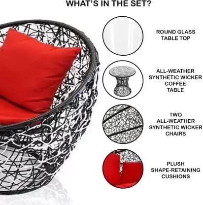Image of Apple 2 Chair 1 Table Patio Set with Cushion for Indoor /Outdoor ||Garden || Balcony ||Living Room Tea & Coffee Furniture for Home Dcor (Standard, red& Black-2 Chair 1 Table)