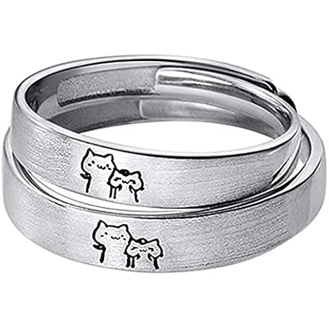 Lovely Cat His & Hers Couple Rings S925 Sterling Silver Adjustable Anniversary Promise Wedding Ring Endless Love Finger Band Jewelry for Women Men Cover