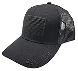 Altis Apparel American USA Flag EST 1776 Hat - Cool Mesh Lightweight Trucker Cap (Blacked Out)