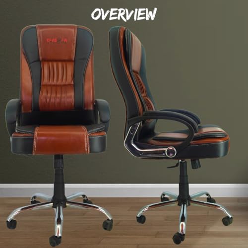 Image of NEWTURN Dragon HIGH Back (Pre Assembled) with Heavy Duty Metal Stand Premium Leather Ergonomic Boss Revolving Office Chair with 2 Years Warranty (Premium Tan Black)