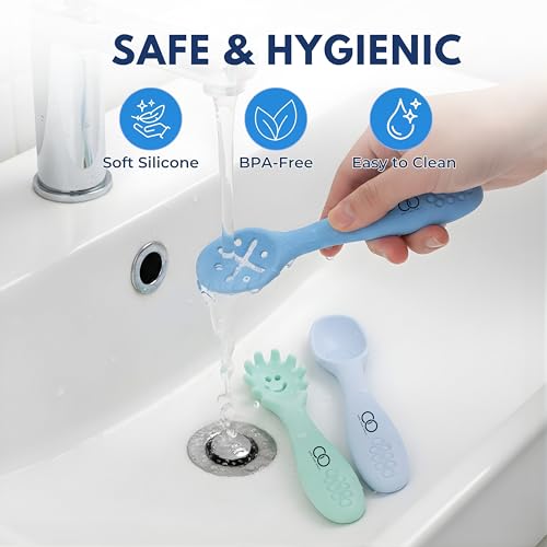 Image of Baby Training Spoon Set, Multi 3 Silicone Spoon for Baby 6 to 12 Months, 3 Pc, Self Feeding Cutlery for Puree Snacks and Daily Meals, Daily Feeding Essential. Easy to Carry for Home, School
