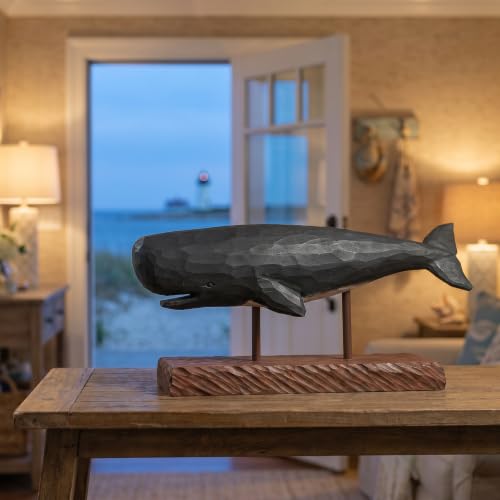 Modelo de ballena de madera con base decorativa miniatura 2