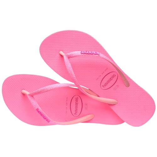 Havaianas Kids Slim Glitter Neon Flip Flops - Colorful Sandals with Glitter Strap - Macaron Pink, 2Y big kid3
