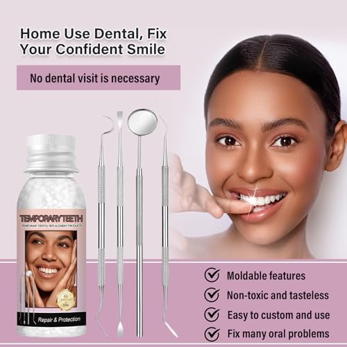 Image of Tooth Repair Kit, Moldable Tooth Filling Repair Kit with 4 Dental Tool, Tooth Filling Kit Fixing The Missing and Broken Replacements, DIY Natural Filling Fake Teeth,Smile Confidently Again