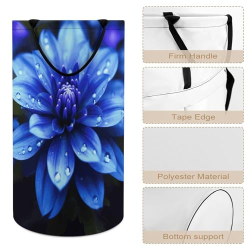 Grand panier à linge imperméable pliable fleurs bleues, rangement salle de bain