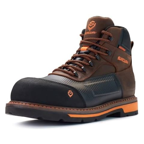 SUREWAY Men's 6" Heavy Duty Composite Toe Waterproof Work Boot Goodyear Welt Oil/Slip Resistant Dual-Density Comfortable Outsole Crazy Horse Leather EH Construction Industrial Safety Work Boots Cover